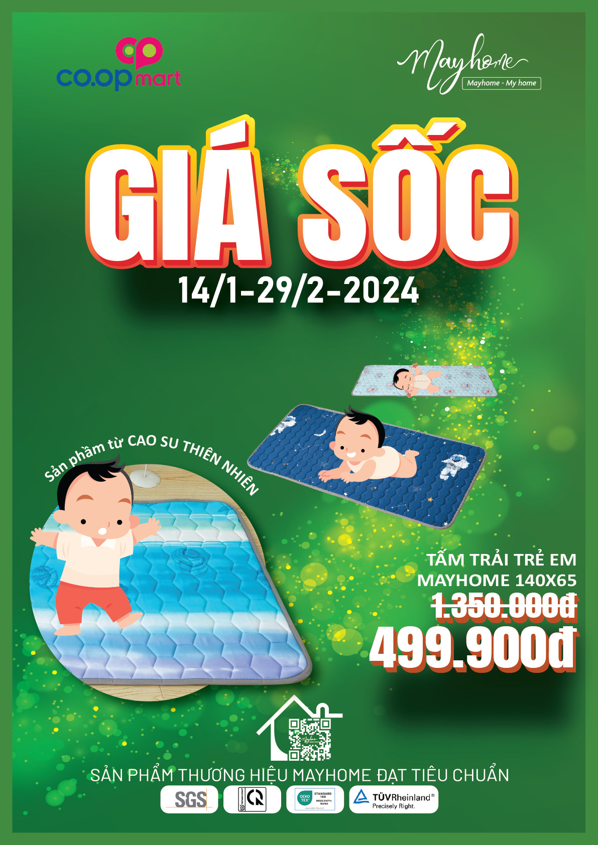 NỆM NGỦ TRẺ EM MAYHOME - NATURAL LATEX KID MATTRESS GIẢM SỐC TẠI KÊNH COOPMART TỪ NGÀY 14/1-29/2/2024