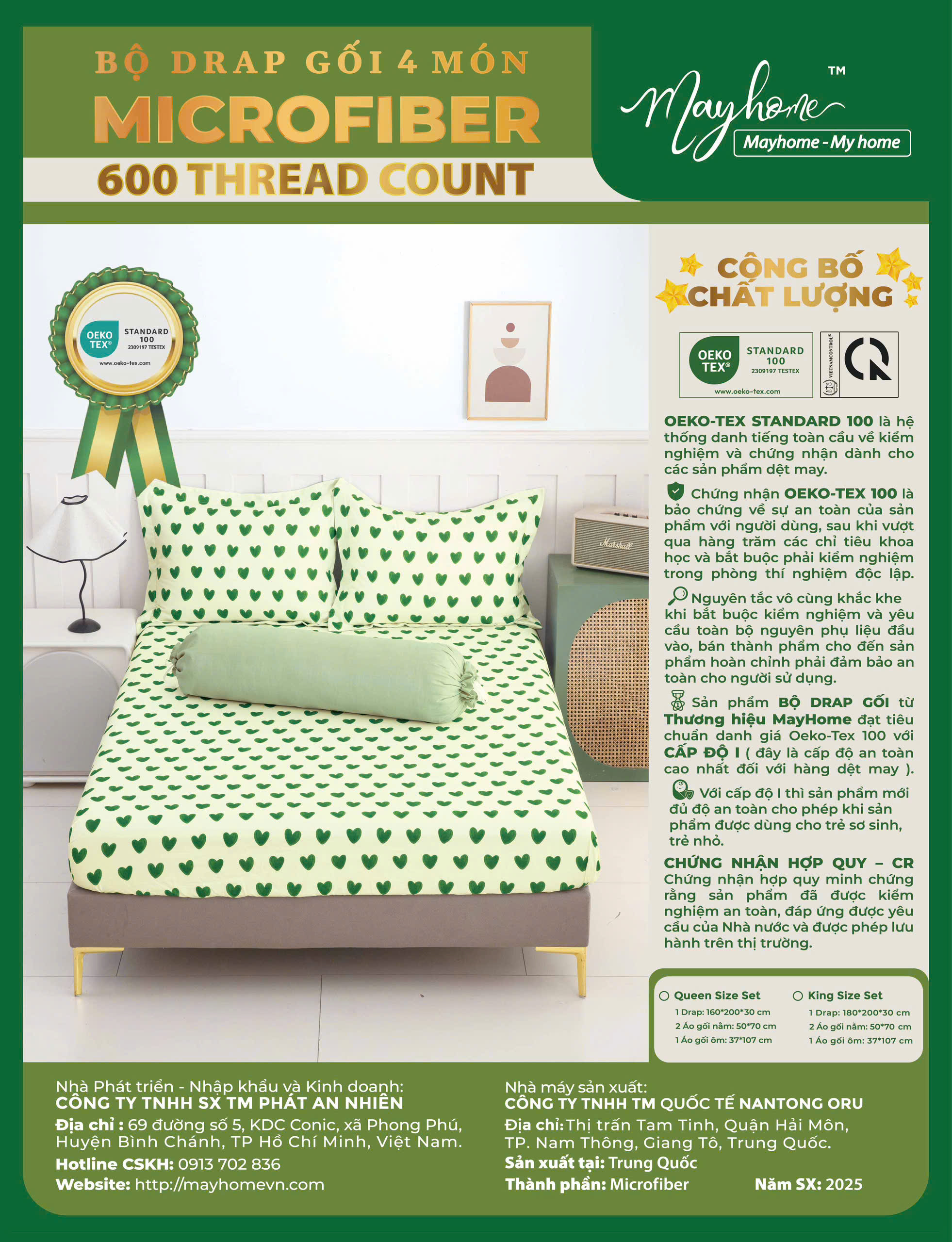 BỘ DRAP MIC 600TC MAYHOME 160*200*30CM - MH2025-4