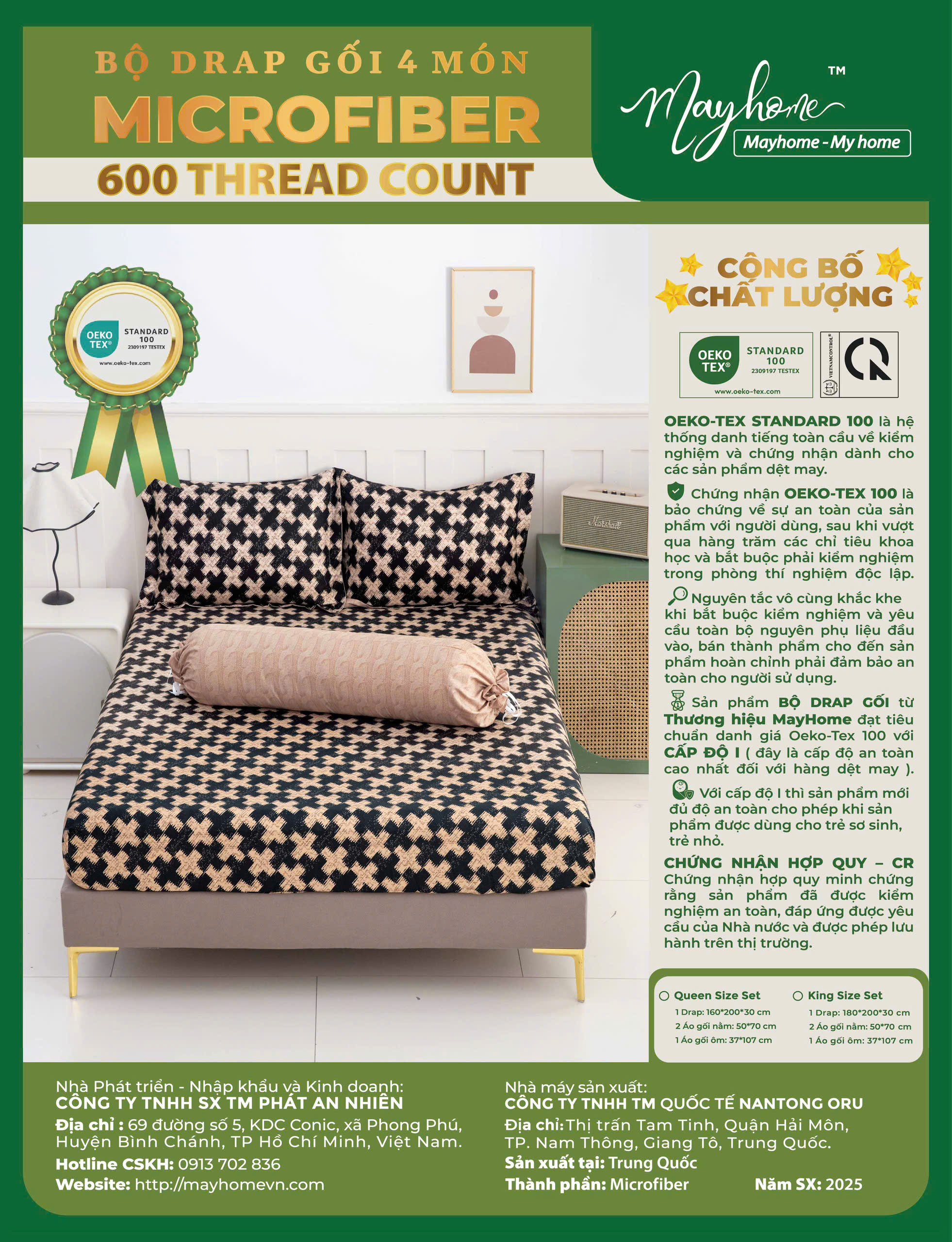 BỘ DRAP MIC 600TC MAYHOME 180*200*30CM -MH2025-5