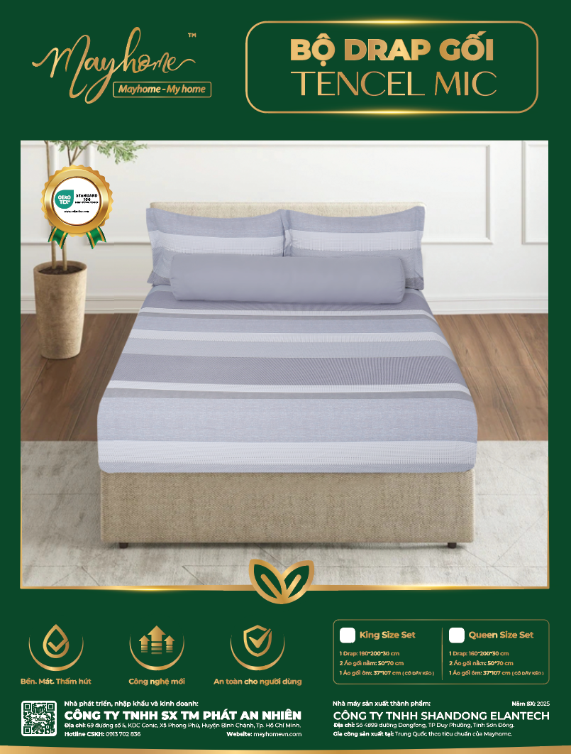 BỘ DRAP TENCEL MIC MAYHOME 180*200*30CM (M34)