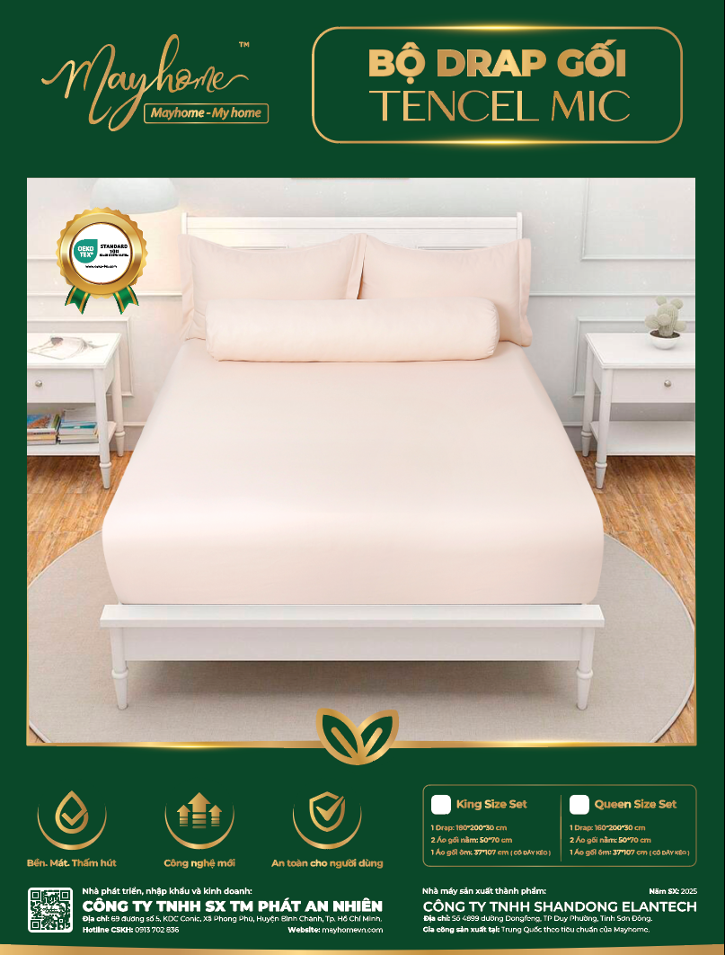 BỘ DRAP TENCEL MIC MAYHOME 180*200*30CM (M30)