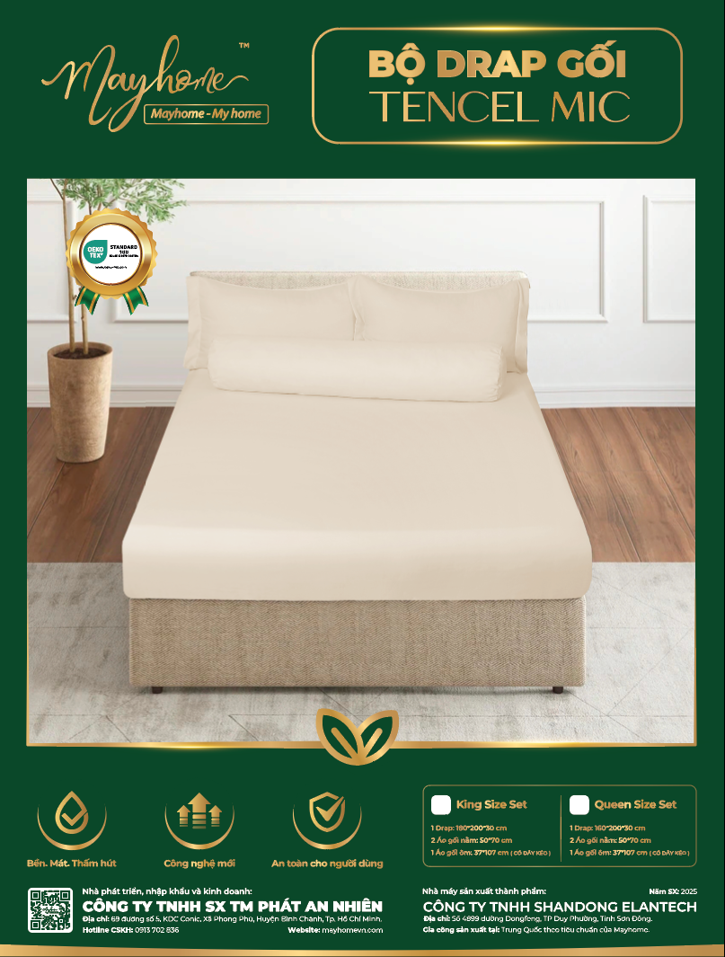 BỘ DRAP TENCEL MIC MAYHOME 180*200*30CM (M28)