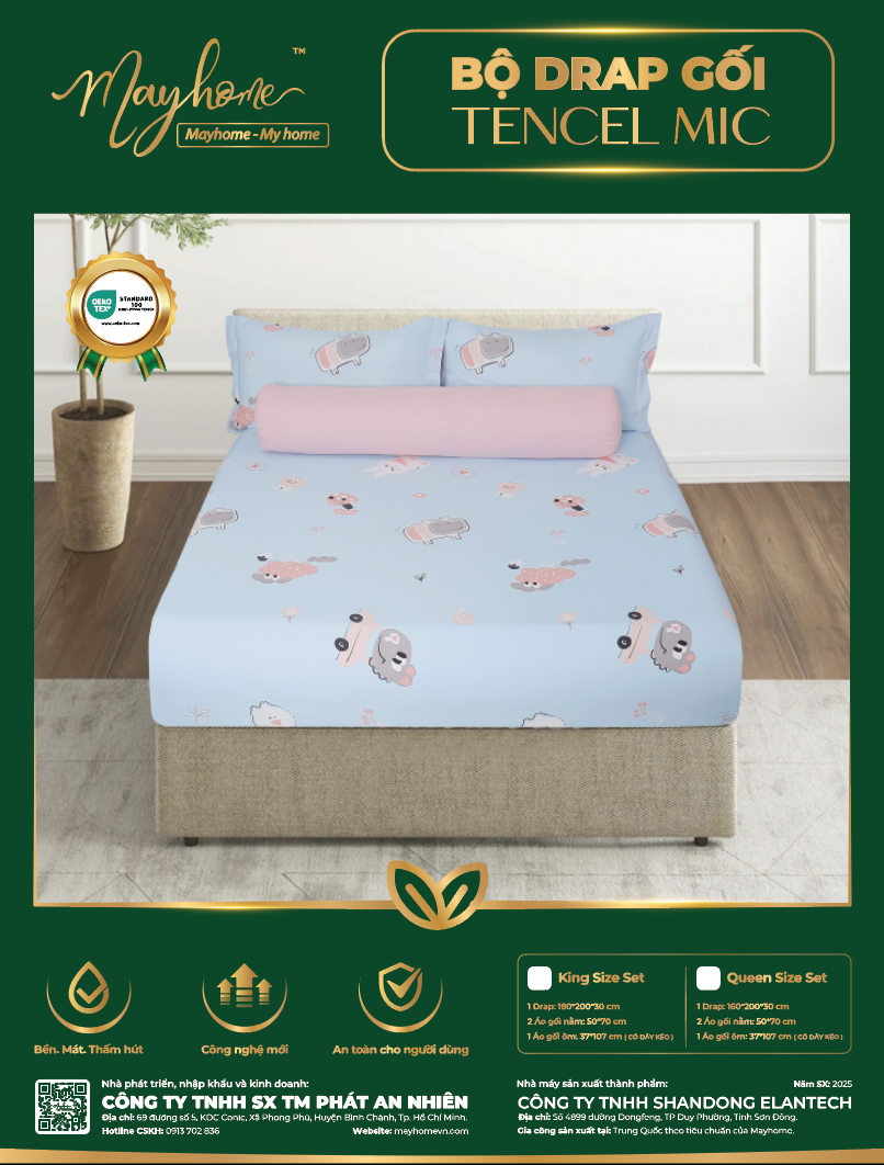 BỘ DRAP TENCEL MIC MAYHOME 180*200*30CM (M35)