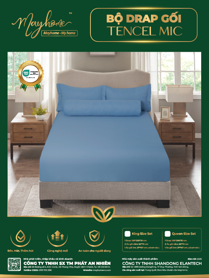 BỘ DRAP TENCEL MIC MAYHOME 180*200*30CM (M31)