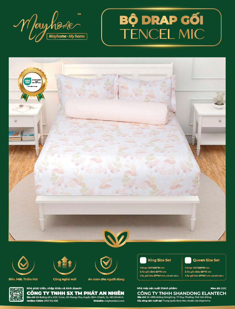 BỘ DRAP TENCEL MIC MAYHOME 180*200*30CM (M26)