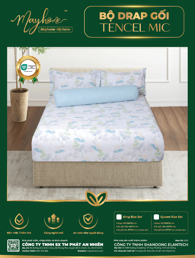 BỘ DRAP TENCEL MIC MAYHOME 180*200*30CM (M25)