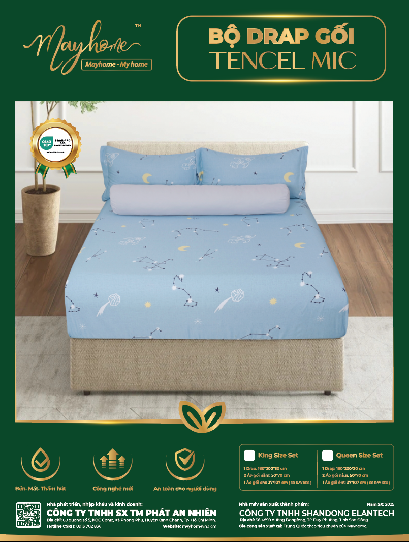 BỘ DRAP TENCEL MIC MAYHOME 180*200*30CM (M33)